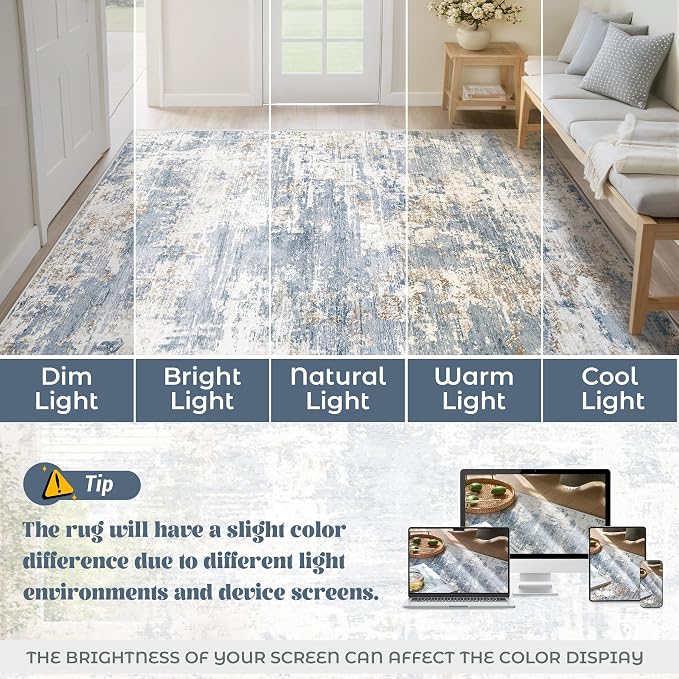 XLUEZ 2.6x8 Runner Rug for Hallway, Washable Modern Abstract Runner Rugs Neutral Soft Non Slip Kids Rug Stain Resistant Indoor Runners for Entryway Bedroom Kitchen Laundry Room(Blue, 2'6''x8')