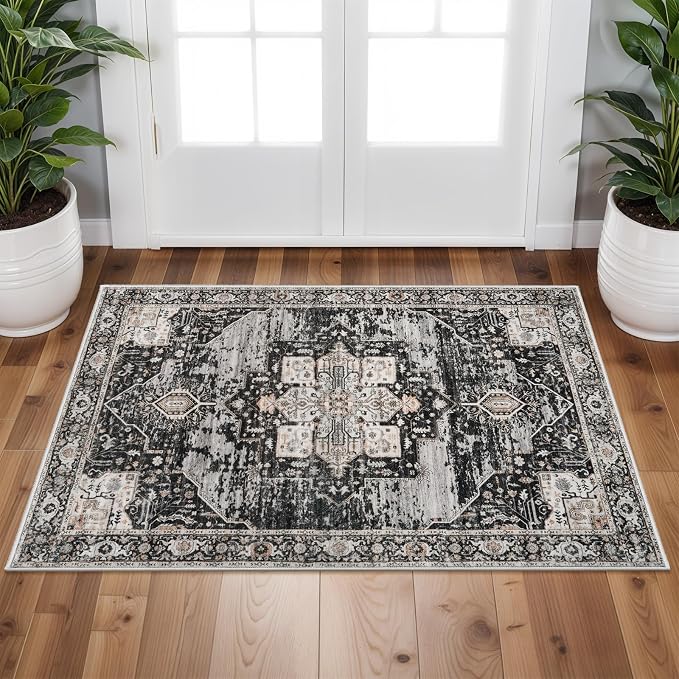 RUUGME Washable 2x3 Entryway Rug - Small Rug for Bathroom/Kitchen/Front Indoor Door Mat - Non Slip Farmhouse Decor - Throw Rugs with Rubber Backing Entrance Mat 2x3 Black