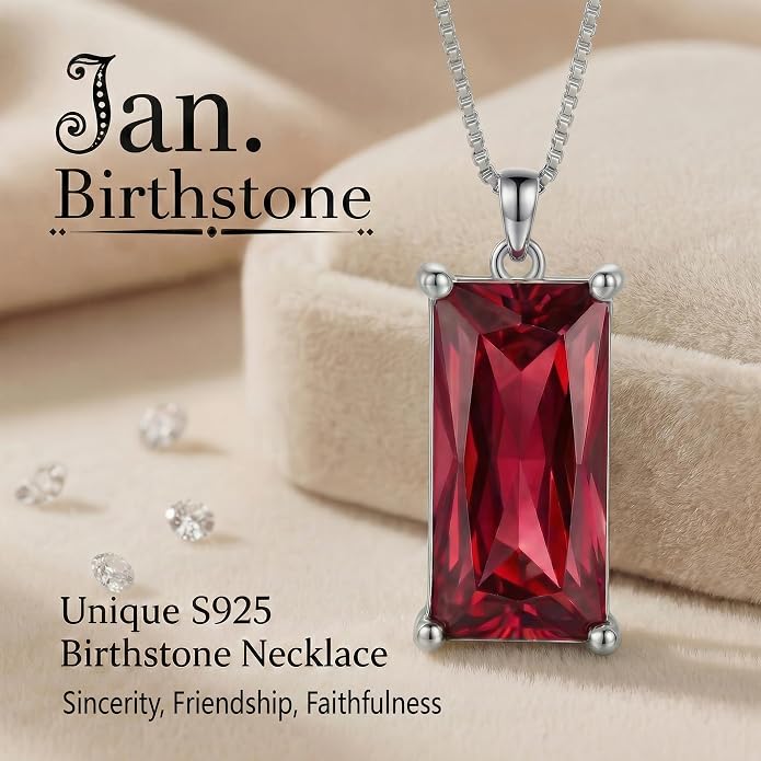 8mm x 16mm Square Birthstone Pendant Necklace – Fashion charming Sterling Silver Gift for women