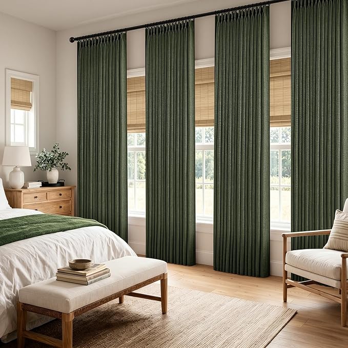 MIULEE 4 Panels Set Pinch Pleated Linen Curtains 108 Inches Length for Living Room Bedroom, Extra Long Pinch Pleat Drapes Back Tab Light Filtering Olive Green Foor to Ceiling Curtains with Hooks