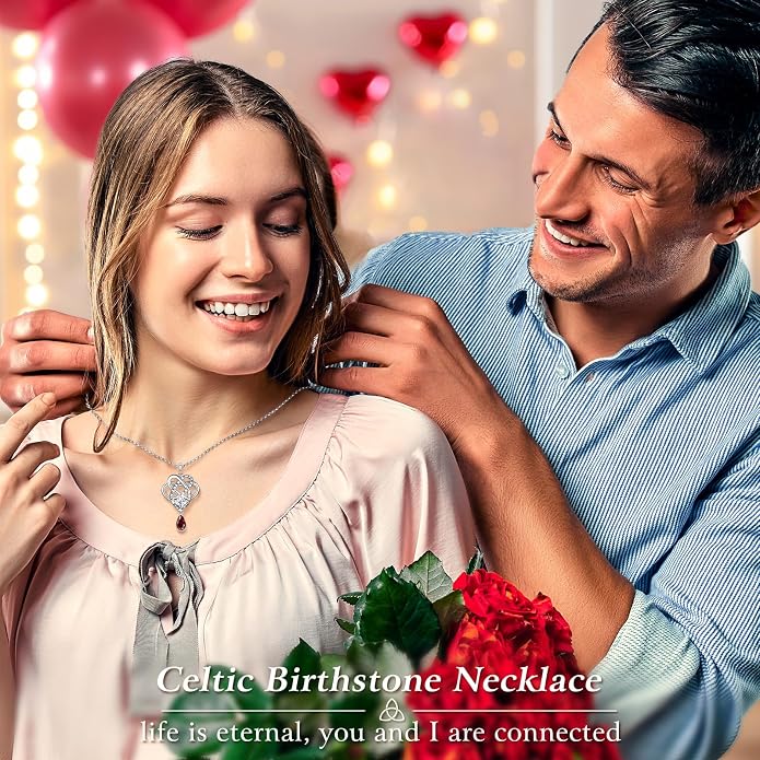 Birthstone Necklace for women Celtic Jewelry Trinity Necklace Pendant 925 Sterling Silver Necklace Birthday Valentines Gift for Her Cable Length 18"
