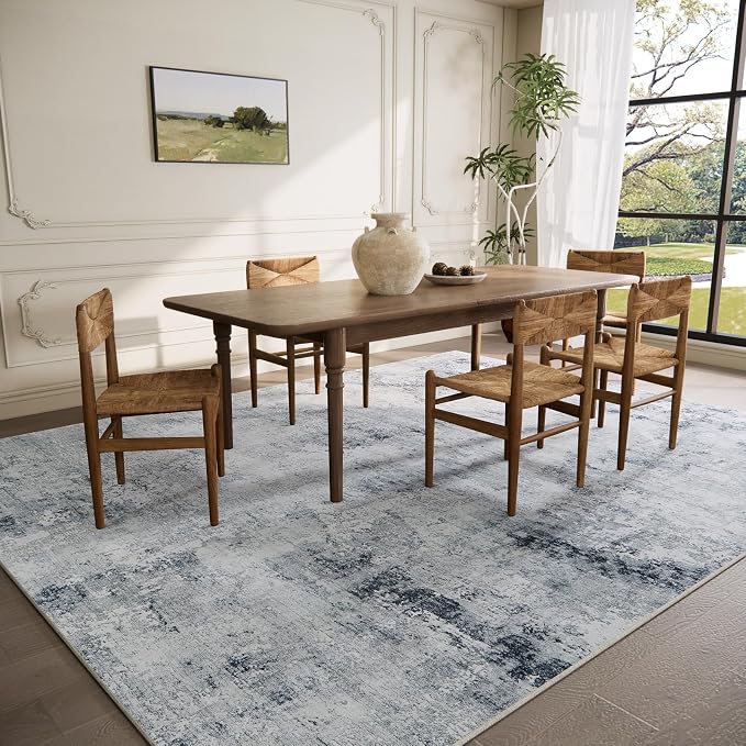 9x12 Area Rugs for Living Room: Washable Rug Non Slip Low Pile Soft Faux Wool Non Shedding Distressed Vintage Boho Large Area Rugs for Bedroom Dining Room Kitchen Nursery Under Table Farmhouse Indoor
