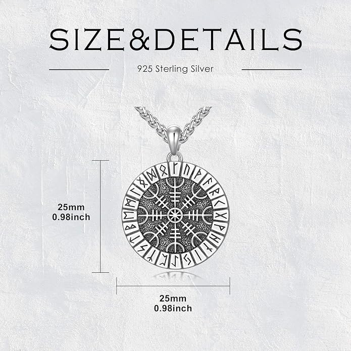 Viking Necklace for Men 925 Sterling Silver Norse Viking Pendant Norse Jewelry for Dad Husband, w/Stainless Steel Chain 22"+2"