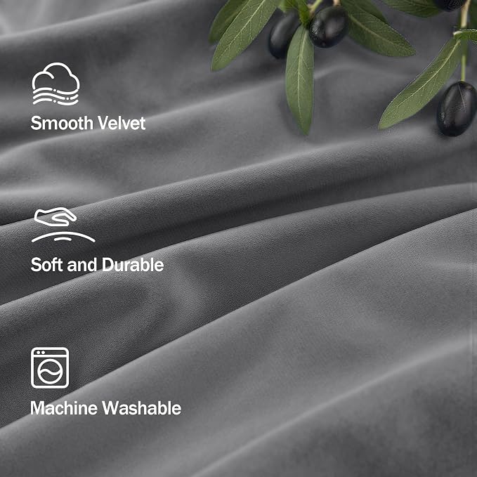 Pitalk Grey Velvet Curtains 84 Inches Long 2 Panels Luxury Blackout Curtains for Bedroom Living Room Thermal Insulated Super Soft Window Drapes Gray Rod Pocket & Back Tab W52 x L84 Inch Length