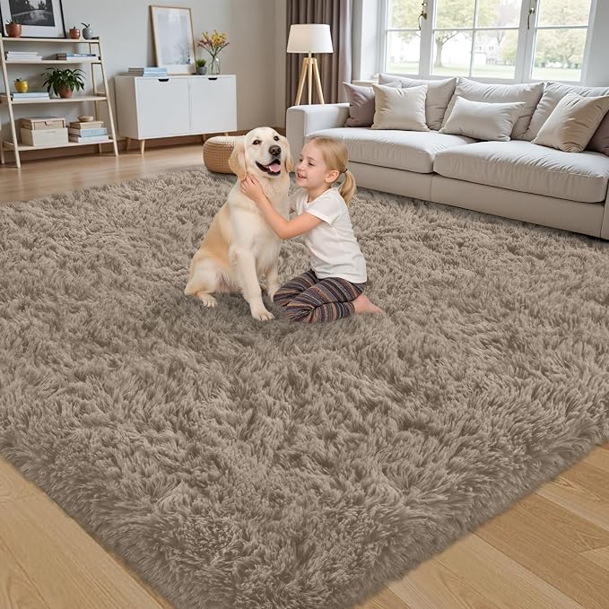 5x7 Area Rug for Living Room:Ultra Soft Fluffy Shag Grey Camel Rugs,Large Fuzzy Plush Indoor Non Slip Carpet Washable Rug for Bedroom Kids Nursery Office Dorm Modern Decor(Grey Camel 5'x7')