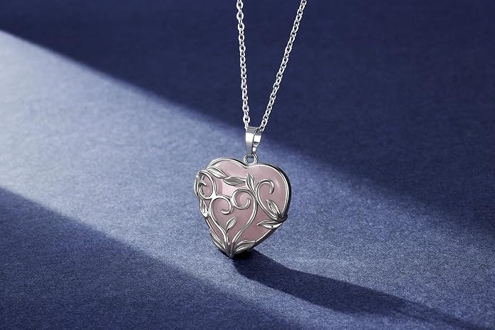 Jovivi Amethyst Rose Quartz Healing Crystal Necklace for Women Flower Leaf Wire Wrapped Crystal Heart Gemstone Pendant Necklace Natural Stone Reiki Quartz Jewelry Mothers Day Gifts