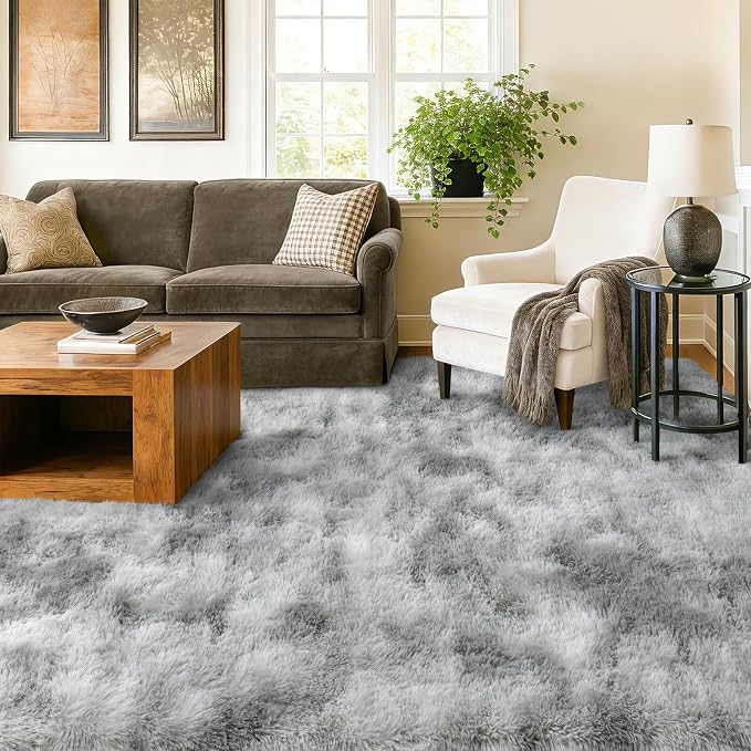 Extra Large 8x10 Area Rugs for Living Room Decor, Non-Slip Shaggy Tie-Dyed Rugs for Bedroom Kids Playroom Dorm Room, High Pile Ultra Soft Carpet, Grey