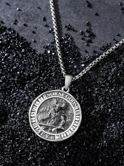 Viking Necklace for Men Women 925 Sterling Silver Norse Jewelry Fathers Mothers Day Anniversary Birthday Gifts for Mom Dad Husband Brother (with Gift Box)
