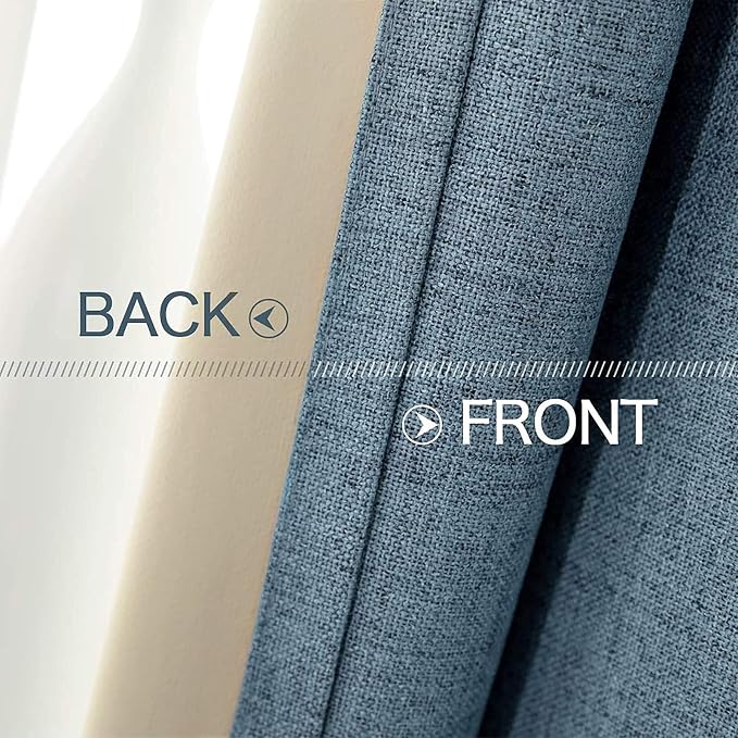 MIULEE Linen Texture Curtains for Bedroom Solid Blackout Thermal Insulated Dusty Blue Curtains Grommet Room Darkening Draperies for Living Room 52x120 Inch (2 Panels)