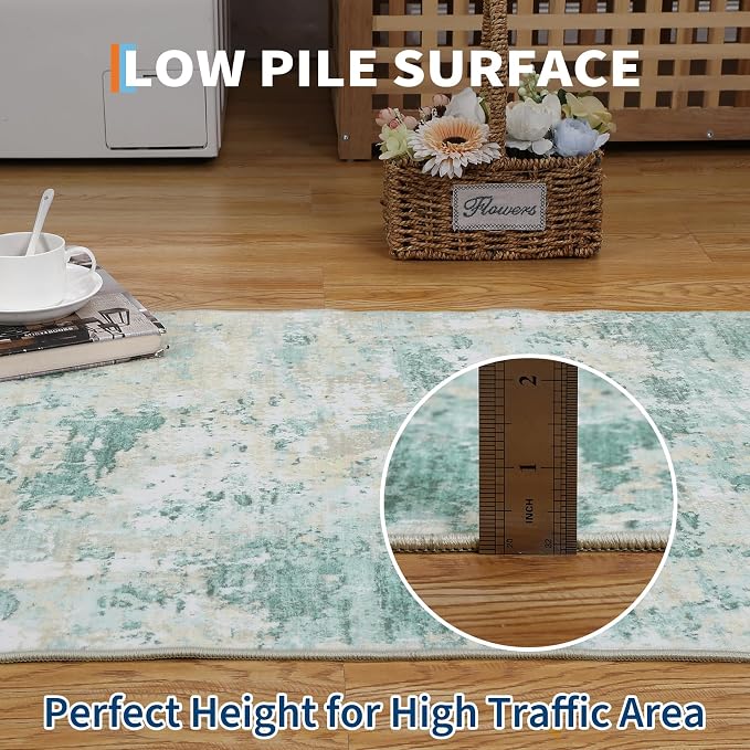 ROYHOME Modern Abstract 2x10 Runner Rug Washable Non Slip Stain Resistant Rug for Hallway Kitchen Bedroom Non Shedding Low Pile Indoor Floor Cover,Green