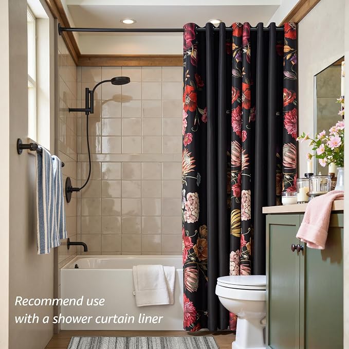 jinchan Black Floral Blackout Curtains 84 Inch Vintage Grommet 2 Panels | Room darkening, privacy, vibrant flower print, retro boho bohemian drapes, bedroom, living room, fall decor, window treatment