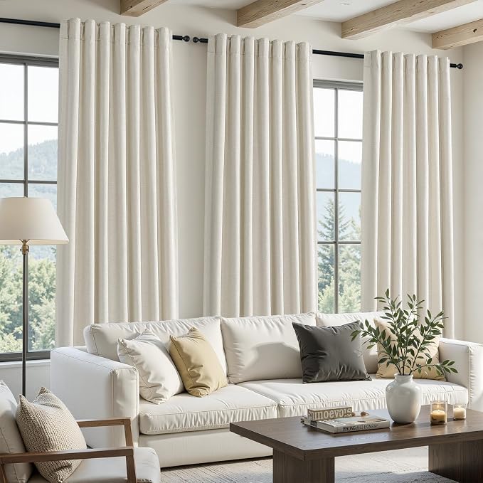 Topfinel Full Blackout Natural Linen Curtains for Bedroom 90 Inch Long 2 Panel Set, Cream Beige Thermal Drapes with Back Tab for Track System Ensuring Peaceful Sleep and Privacy, Cream beige 52"W*90"L