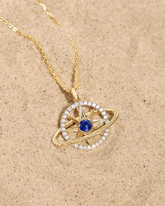 FANCIME Stellar Promise Birthstone Necklace for Women White Gold Plated Sterling Silver Planet Star Pendant Fine Jewelry Anniversary Birthday Mothers Day Gifts for Women Wife Friend Her