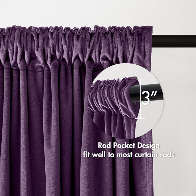 MIULEE Purple Blackout Velvet Curtains Drapes 96 Inch Long 52"x96" Bedroom | Luxurious Bedroom Living Room Decor, Room Darkening, Thermal Insulated, Rod Pocket Design, Super Soft Fabric