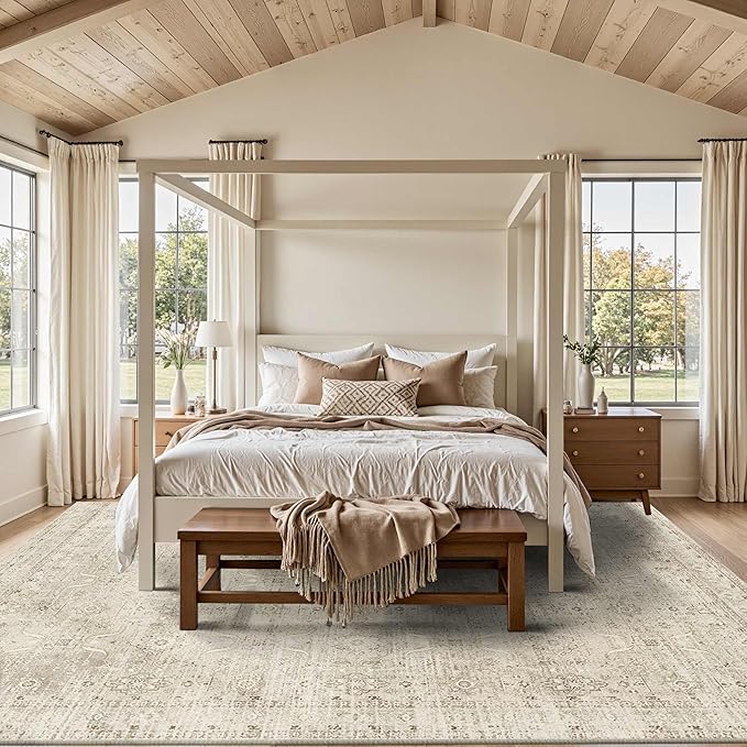 Rugxara Beige 8x10 Area Rugs for Living Room Bedroom Large Washable Rug | Rug for Dining Room Office, Non Slip, Stain Resistant, Soft, Low Pile, Vintage Boho Retro Carpet, Washable,Home Decor