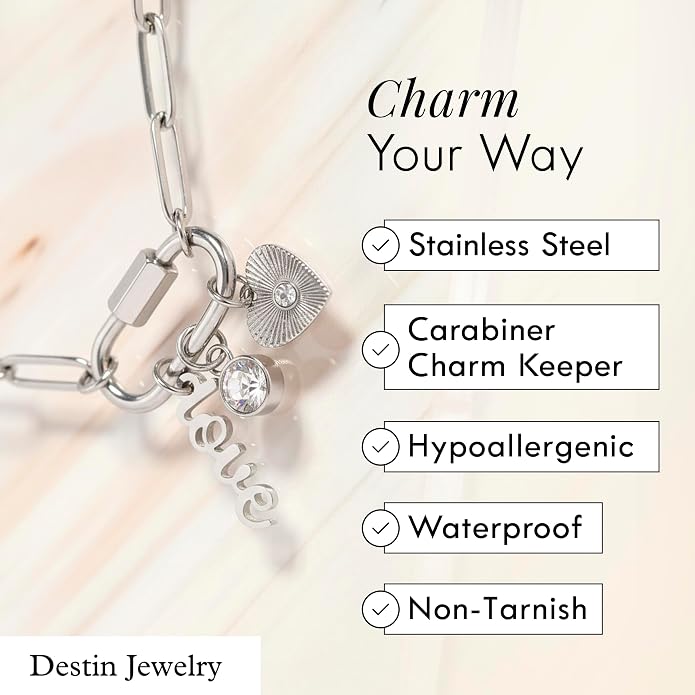 Destin Jewelry 18K Gold PVD Faith Charm Necklace for Women, Chunky Paperclip Chain with Carabiner Charm Keeper and Message, Stainless Steel Necklace 18"+2"