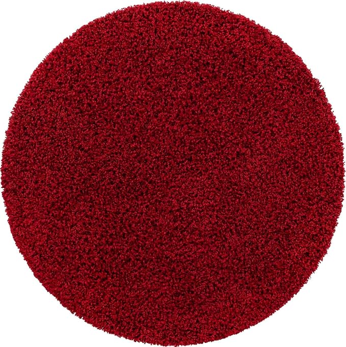 Unique Loom Solid Shag Collection Area Rug (4' 1" Round, Cherry Red)