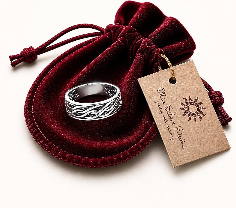 Endless Irish Celtic Knot Ring - 925 Sterling Silver - Eternity Love Viking Wedding Bands - Unisex Woven Braided Rope Thumb Rings - Norse Nordic Jewelry for Men Women