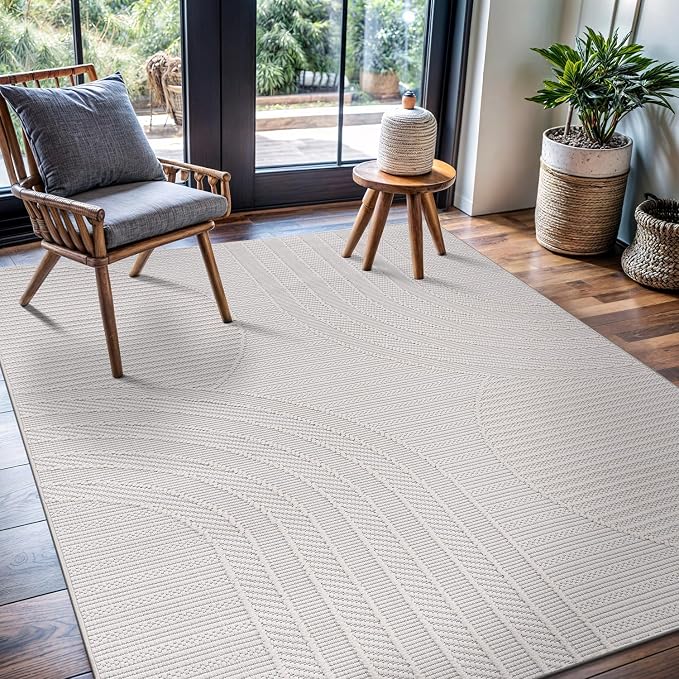 CAMILSON Micro Loop Rug 5x7 Modern Luxury Geometric Arch Area Rugs Soft High and Low Pile Stain Resistant Easy-Cleaning Non-Shedding for Living Room Office Indoor Carpet (5 x 7 / White)