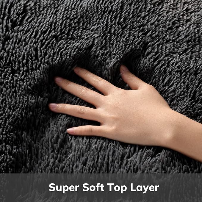 Ophanie Round Rug 8Ft Black Circle Area Rug, Room Decor for Men, Fluffy Fuzzy Bedroom Carpet, Plush Soft Shaggy Living Room Rugs for Kids Home Aesthetic, Nursery with Over 99 pcs Pile fibers