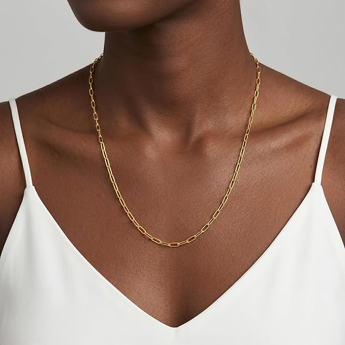 S925 Sterling Silver Necklace for Women, 4mm Sterling Silver Paperclip Chain Necklace Thick Sturdy Colourfast Necklaces Jewelry for Women 16/18/20/22 Inch