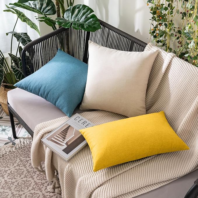 MIULEE Pack of 2 Decorative Outdoor Solid Waterproof Throw Pillow Covers polyester Garden Farmhouse Cushion Cases for Summer Patio Tent Balcony Couch Sofa 20x12 Inch Mustard Yellow
