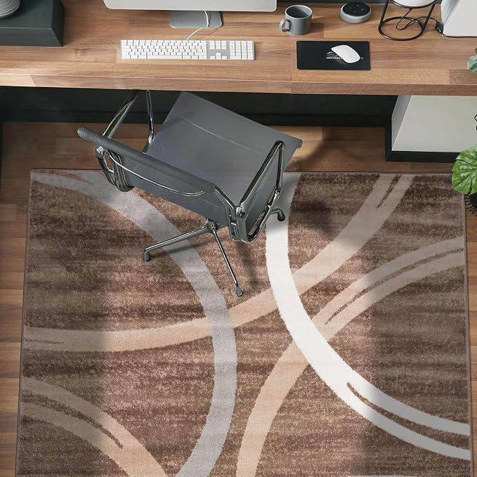 Rugshop Wavy Circles Modern Jute Backing Living Room Area Rug Brown 4' x 6'