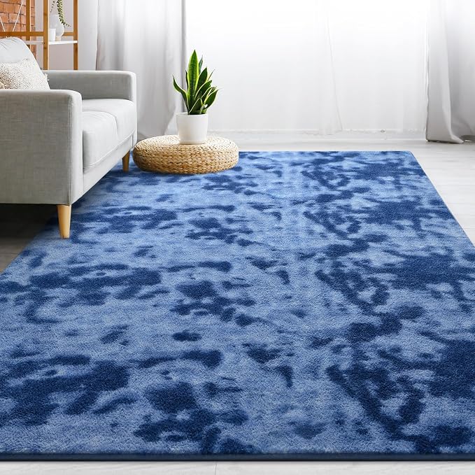 Gifeas Large Ultra Soft Modern Area Rugs for Living Room Bedroom, 5x8 Feet Tie-Dyed Navy Blue Thickened Memory Foam Indoor Carpets, Non-Slip Comfy Rug for Boys Girls Nursery Room Home Decor