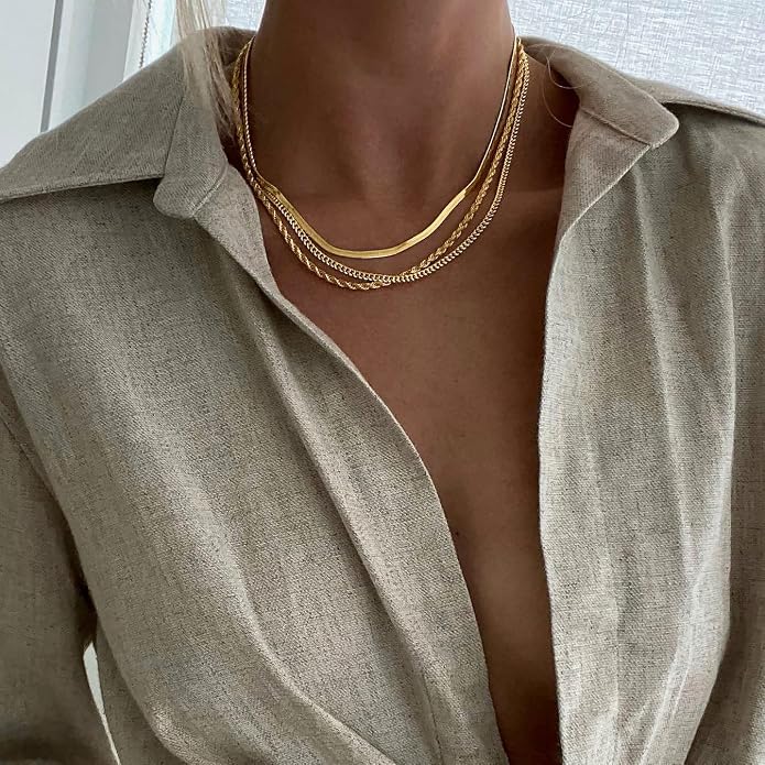 DEARMAY 14K Gold Plated Herringbone Necklaces for Women, Dainty Gold Snake Choker Chain Non Tarnish Trendy Simple Thin & Chunky Options Neckalce 1.5/3/5/6/8mm Chain Jewelry for Gifts