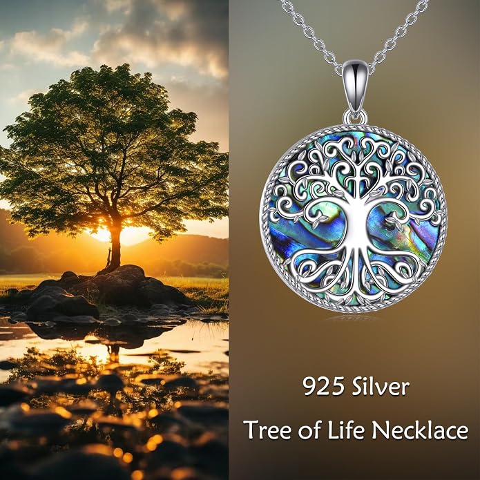 POPLYKE Tree of Life Necklace Sterling Silver Abalone Shell Tree of Life Pendant Necklace Necklaces Family Tree Jewelry for Women Gifts (Tree of Life)