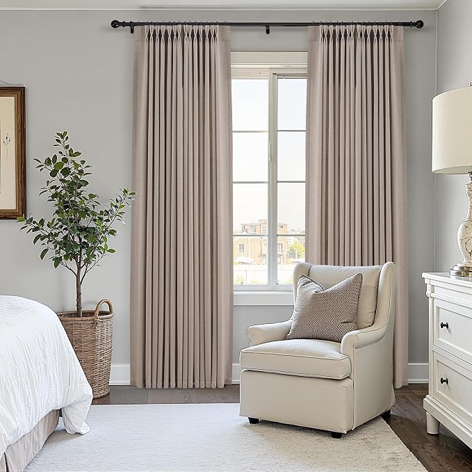 Aersas Ecru Pleat Linen Curtains 112 Inches Long for Living Room Pinch Pleated Drape Hooks Rings Back Tab Semi Sheer Light Filtering Curtain for Bedroom Sliding Patio Door 2 Panels 40x112