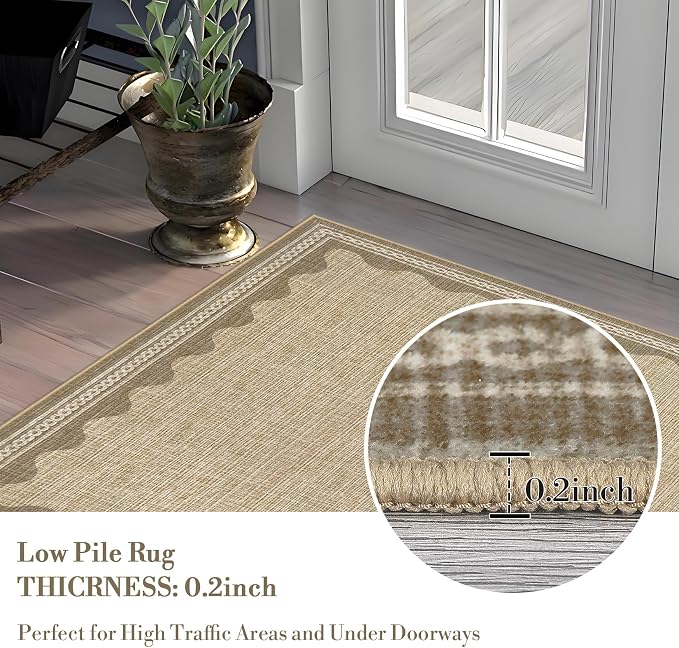 2.5x8 Scalloped Runners Jute Washable Hallways Bedroom Rug | Solid Non Slip Scalloped Bath Runner, Rugs for Bedroom Girls, Rugs for Kitchen Floor Soft Dorm Nursery Carpet for Bedside