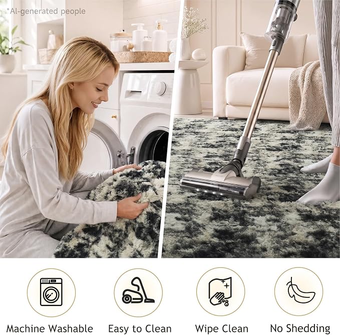 Ophanie 6x9 Black Gold and Grey Area Rugs for Living Room,Large Dark Black Gold Fluffy Shag Fuzzy Plush Soft Carpets,Floor Shaggy Rugs for Bedroom,Carpet for Dorm Decor with Over 99 pcs Pile fibers