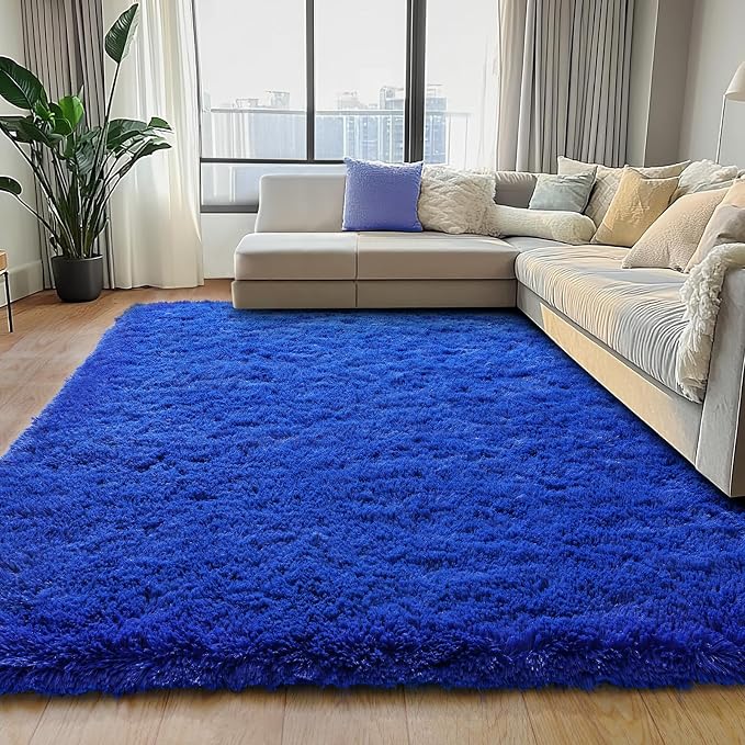 5x7 Area Rugs for Living Room, Blue Fluffy Shag Rug for Bedroom | Soft and Comfy, Fuzzy Carpet for Indoor Floor, Nursery and Kids Room, Girls, Boys Dorm Home Decor Aesthetic, Non Slip