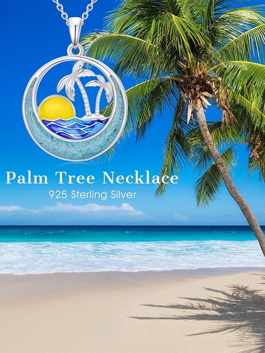 Midari Ocean Necklace 925 Sterling Silver Flamingo Mama Bear Dolphin Penguin Sea Turtle Axolotl Desert Cactus Nautical Rudder Tropical Palm Compass Wave Pendant Boho Jewelry Gifts for Women Men