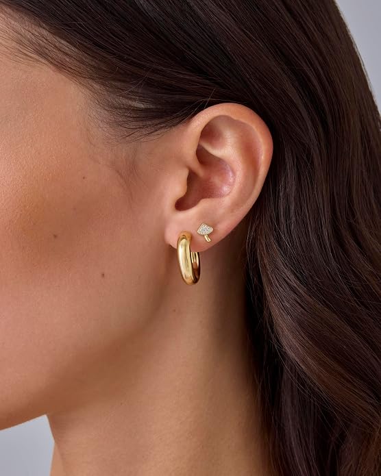 PAVOI 14K Gold Plated Dainty Flat Back Earrings for Women - Hypoallergenic Sterling Silver Posts Helix Cartilage Piercing Jewelry - Emoji Motif Bow Celestial Flatback Gold Stud Earrings Screw Back