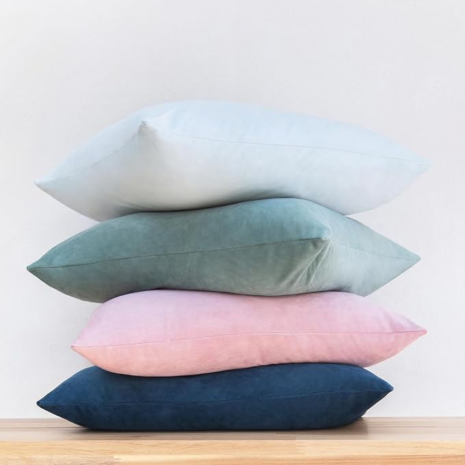 MONDAY MOOSE Decorative Throw Pillow Covers Cushion Cases, Set of 4 Soft Velvet Modern Designs, Mix and Match for Home Decor, Pillow Inserts Not Included (18x18 inch, Pink/Blue)