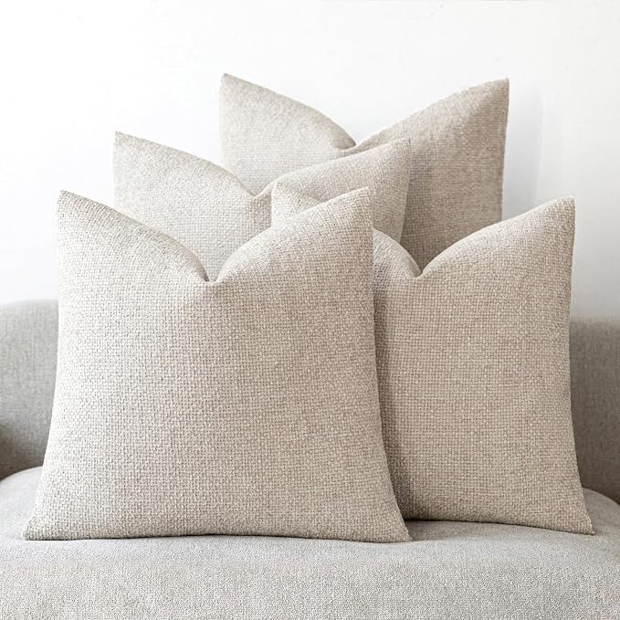 20x20 Chenille Throw Pillow Covers, Pack of 4, Neutral Beige Series