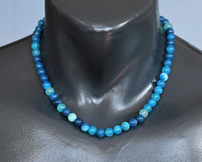 Natural Gemstone Beaded Choker Necklace | 8mm Handmade Adjustable Jewelry for Men & Women | Chakra Balancing Crystal Necklace | Spiritual Gift | Macrame Cord with Extender