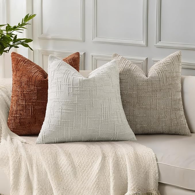 decorUhome Textured Chenille Throw Pillow Covers 24x24 Set of 2 Light Grey | Fall Modern Farmhouse Soft Cozy Slubby Couch Pillow Cases Boho Decorative Pillow Cases for Bed Sofa Living Room Home Decor