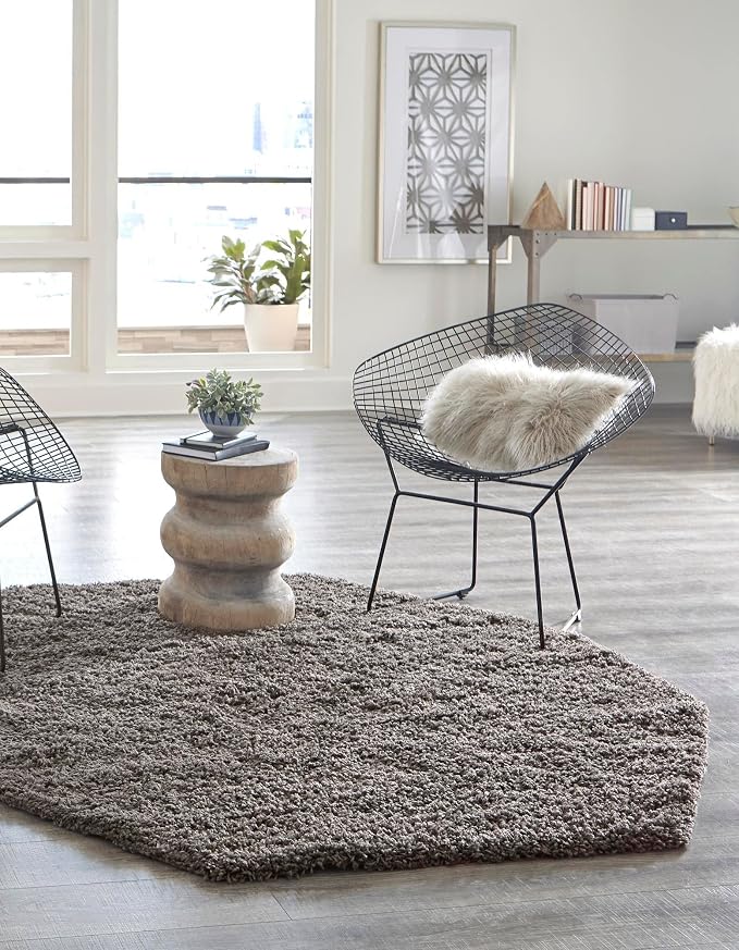 Unique Loom Solid Shag Collection Area Rug (4' Octagon, Graphite Gray)