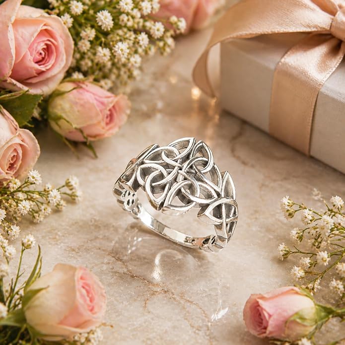 Celtic Knot Ring Sterling Silver 925 - Filigree Braided Irish Wedding Promise Engagement Self Love Rings - Norse Viking Jewelry for Women Size 5 6 7 8 9 10 11 12