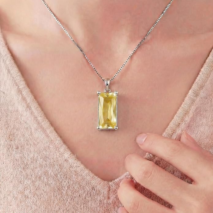 8mm x 16mm Square Birthstone Pendant Necklace – Fashion charming Sterling Silver Gift for women