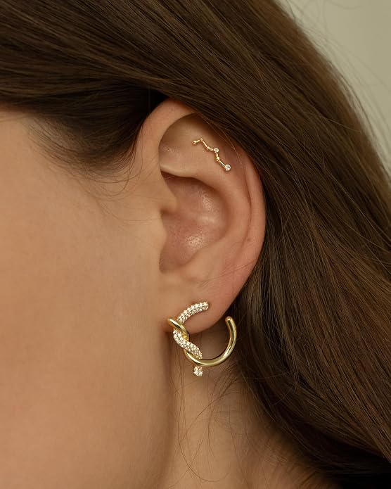 COCHARM 925 Sterling Silver Cartilage Helix Earring Stud 16g 6mm 8mm Flat Back Helix Piercing Jewelry Constellation Cartilage Jewelry for Women Man