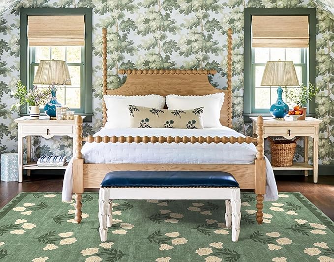 6x9 Area Rugs for Living Room - Washable Sage Green Scalloped Boho Bedroom Rug Stain Resistant Dining Room Rugs for Under Table Non Slip Soft Carpet for Living Room Bedroom Nursery Foyer