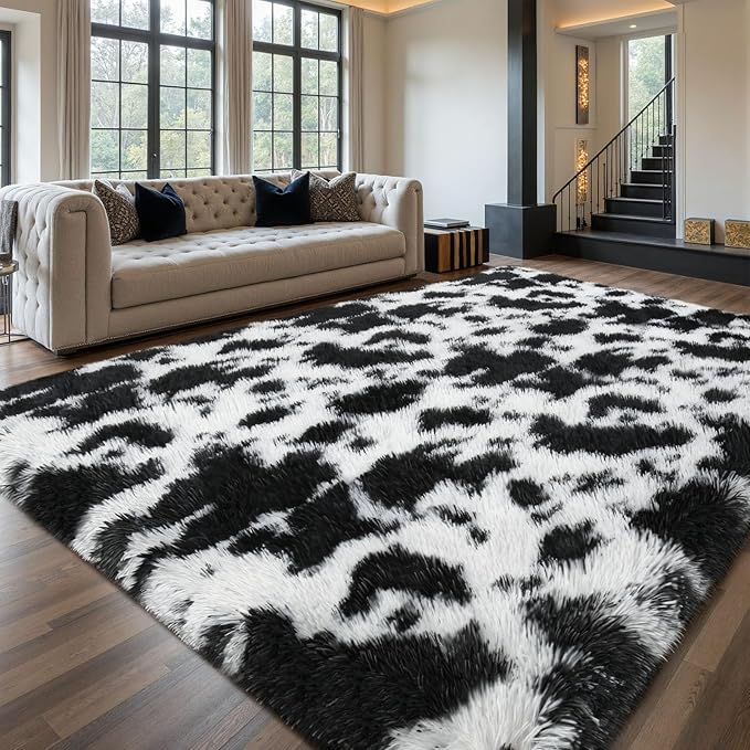 Sour Lemon 8x10 Area Rugs for Bedroom Living Room, Large Fluffy Shag Cow | Shaggy Carpet, Soft Plush Furry Bedside Rugs, Anti Slip,Washable Area Modern Rugs Floor Mat for Kids Girls Boys Living Room