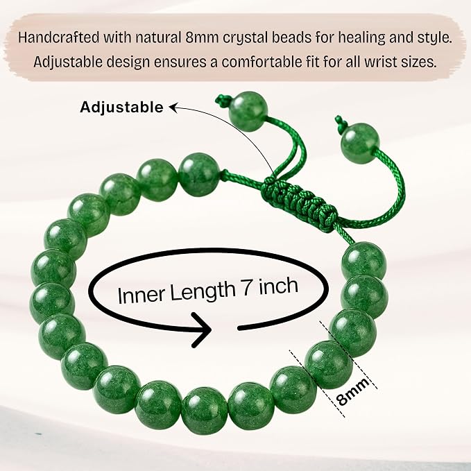 Amazing Gemstone Green Strawberry Quartz Bracelet for Women Men's Gifts - Protection Healing Crystal Bracelet - 8mm Gemstone Beaded Adjustable Bracelet Pulseras para Hombres Mujer Stocking Stuffers