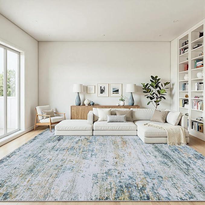 9x12 Area Rugs Living Room Rug Modern Abstract Neutral Washable Rugs Non Slip Soft Carpet Large Area Rug Low Pile Stain Resistant Non Shedding for Bedroom Nursery Dining Room Home Office Sage Green