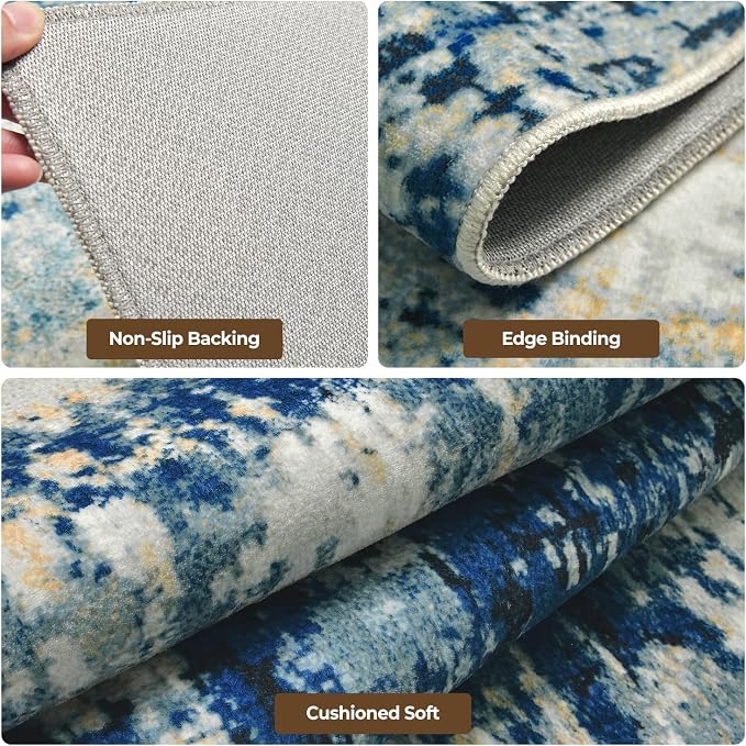 Washable Rugs 8x10 Area Rugs for Living Room- Modern Abstract Rugs for Bedroom,Dining Room,Large Soft Low Pile Carpet with Non Slip Rubber Backing,Neutral Accent Under Table Rug for Nursery