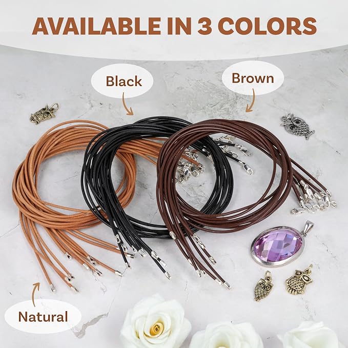The Beadsmith Greek Leather Necklaces – Natural, 18” in Length, Assembled with Sterling Silver Lobster Clasp, 12-Pack